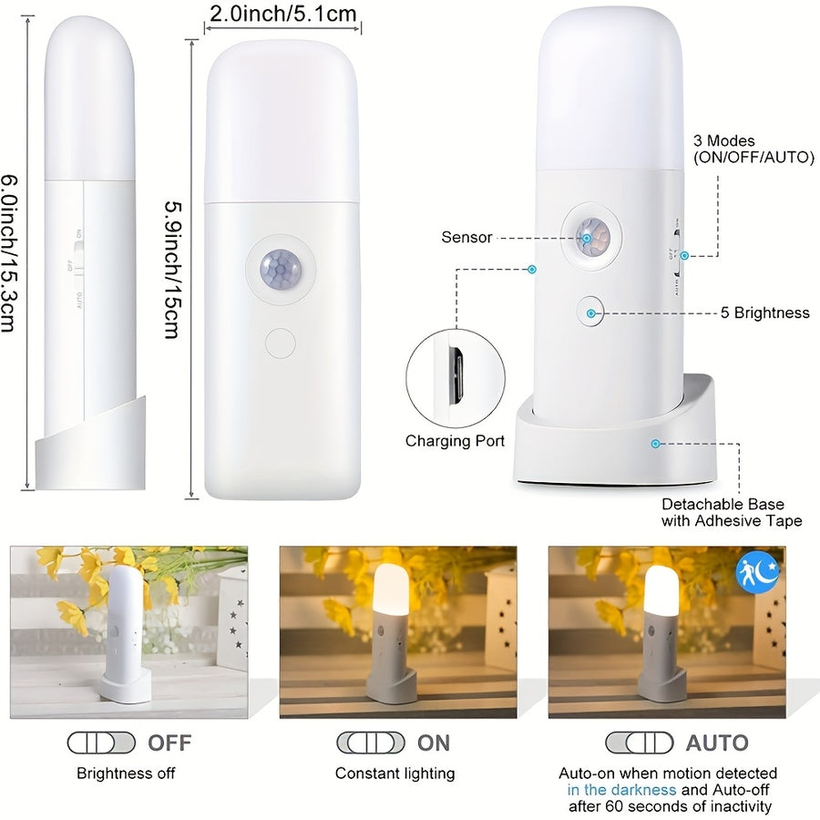 Lampe de nuit à détection de mouvement LED, 1 pc, USB rechargeable — Monptitlou