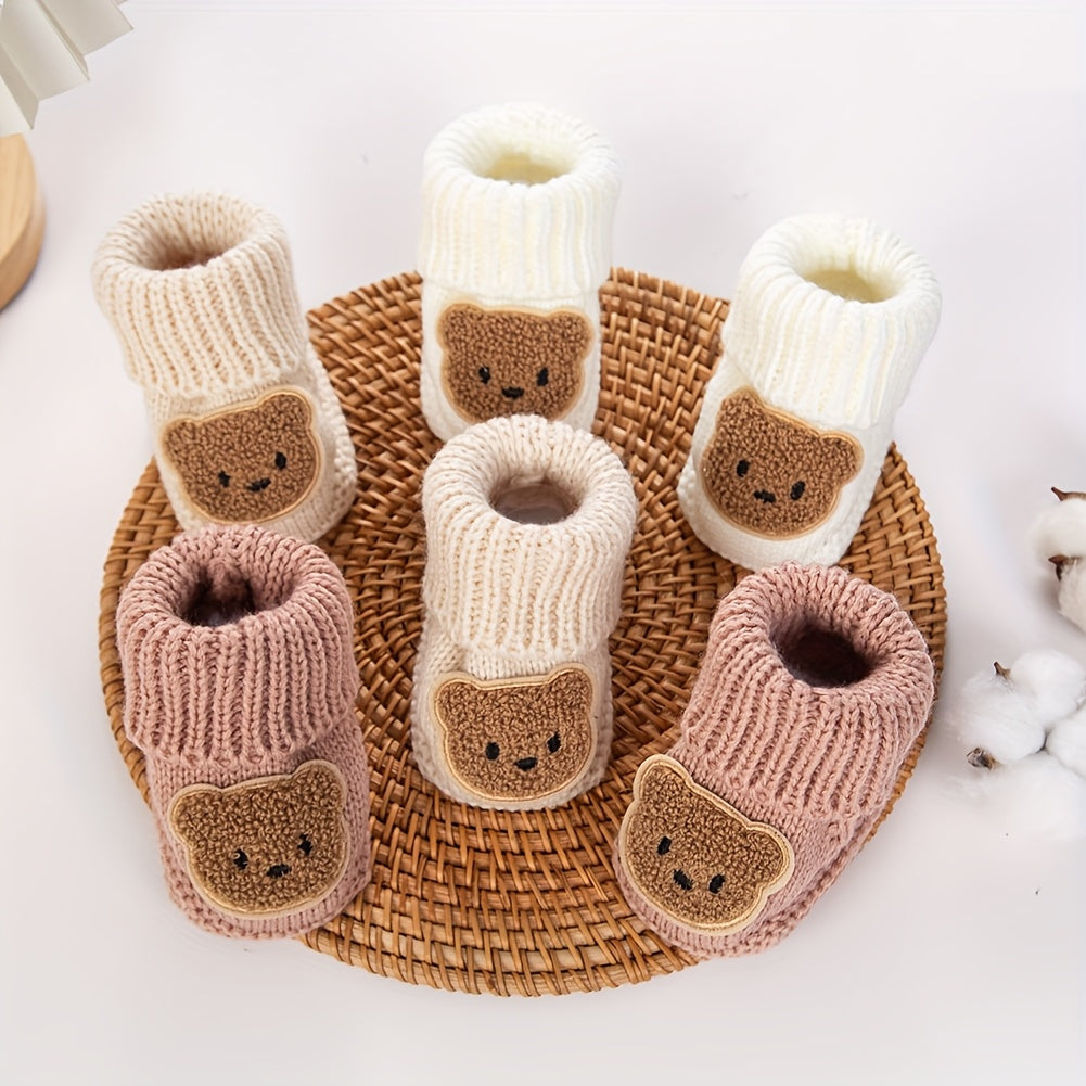 1 Paire d'Adorables Chaussettes en Tricot Ours pour Nouveau-nés - Chaussettes Souples au Genou avec Détail de Nœud, Lava