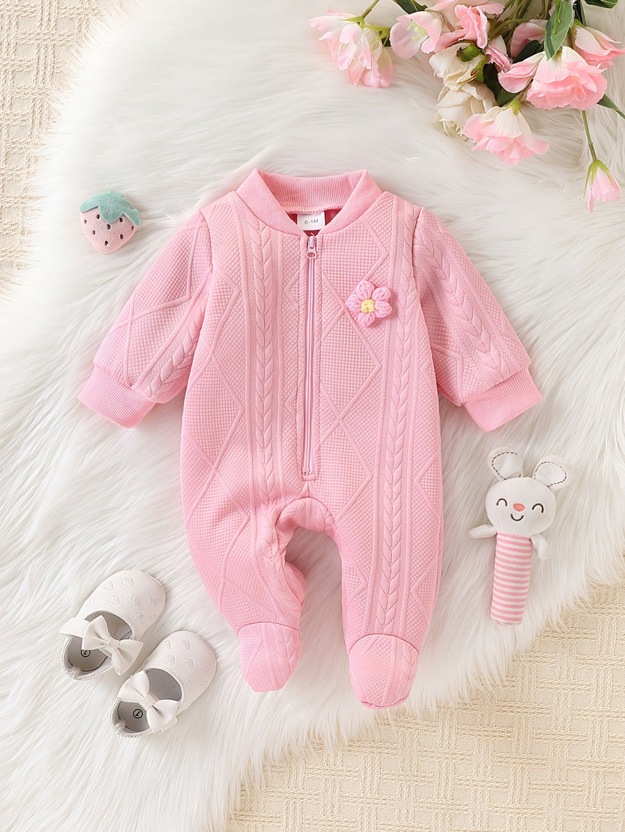 Combinaison bébé à fermeture éclair, tissu jacquard à motif fleurs 3D — Monptitlou