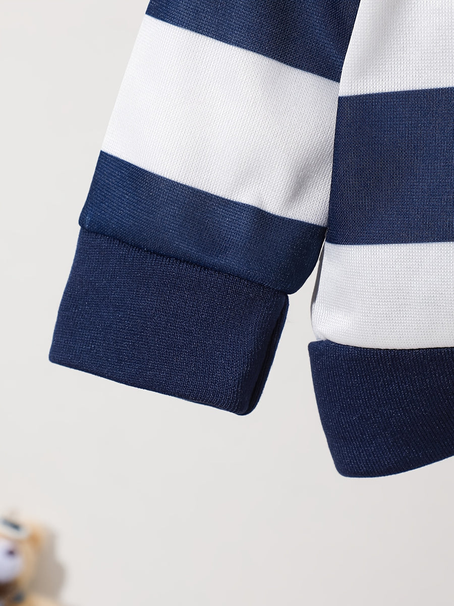 Ensemble sweat à manches longues en polaire imprimé ours cartoon rayé — Monptitlou