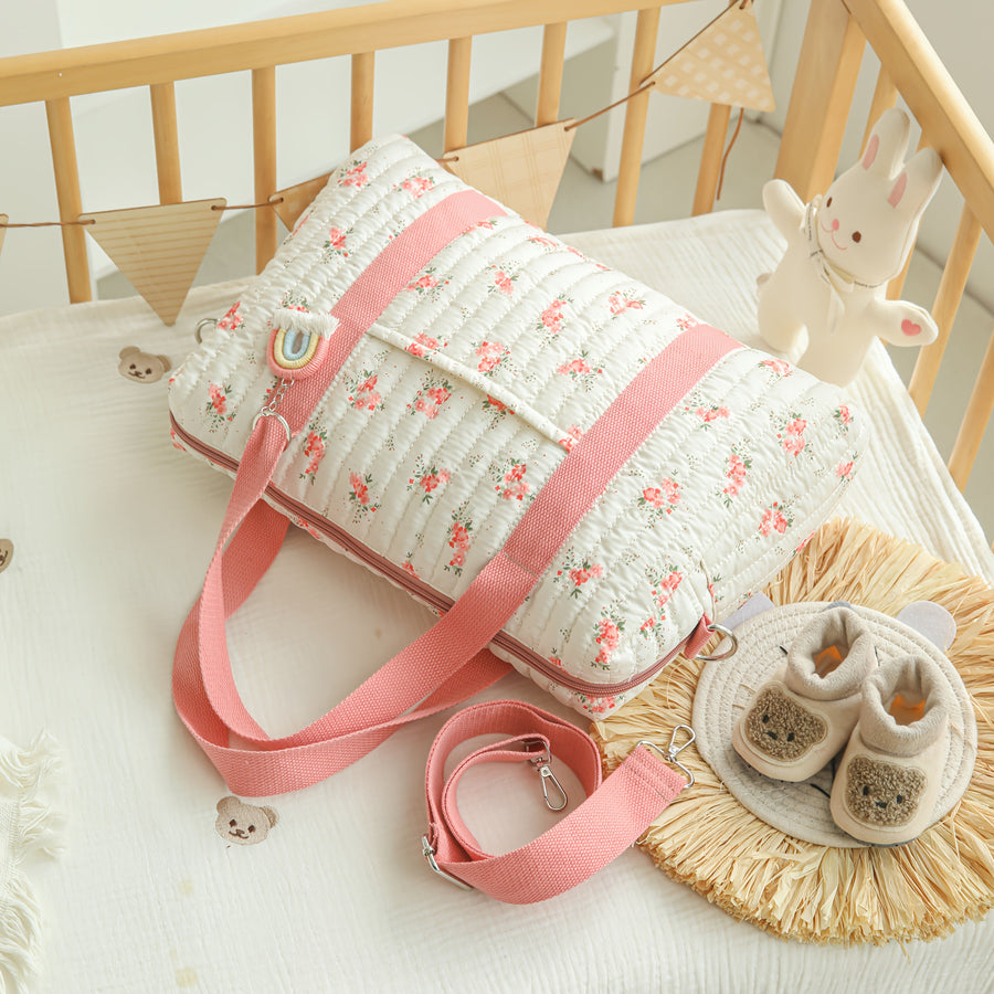 [Sac voyage maman léger] Sac à langer à motif floral rouge — Monptitlou