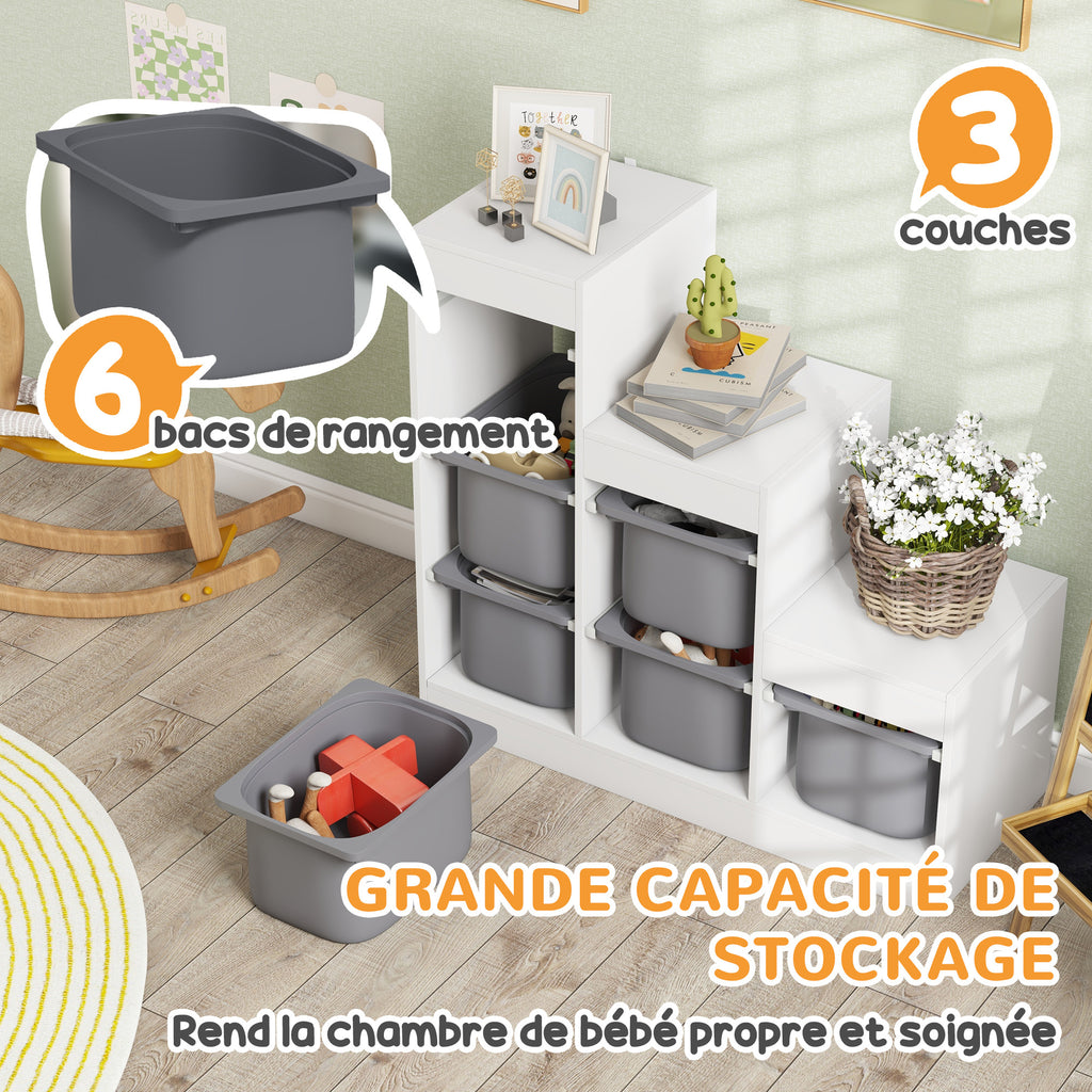 Meuble de rangement pour jouets avec 6 bacs amovibles et 3 niveaux — Monptitlou