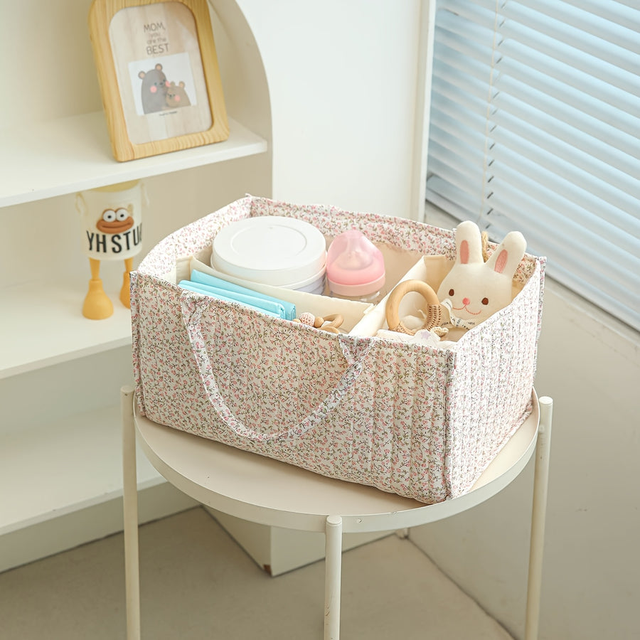 Panier de rangement matelassé floral rose — Monptitlou