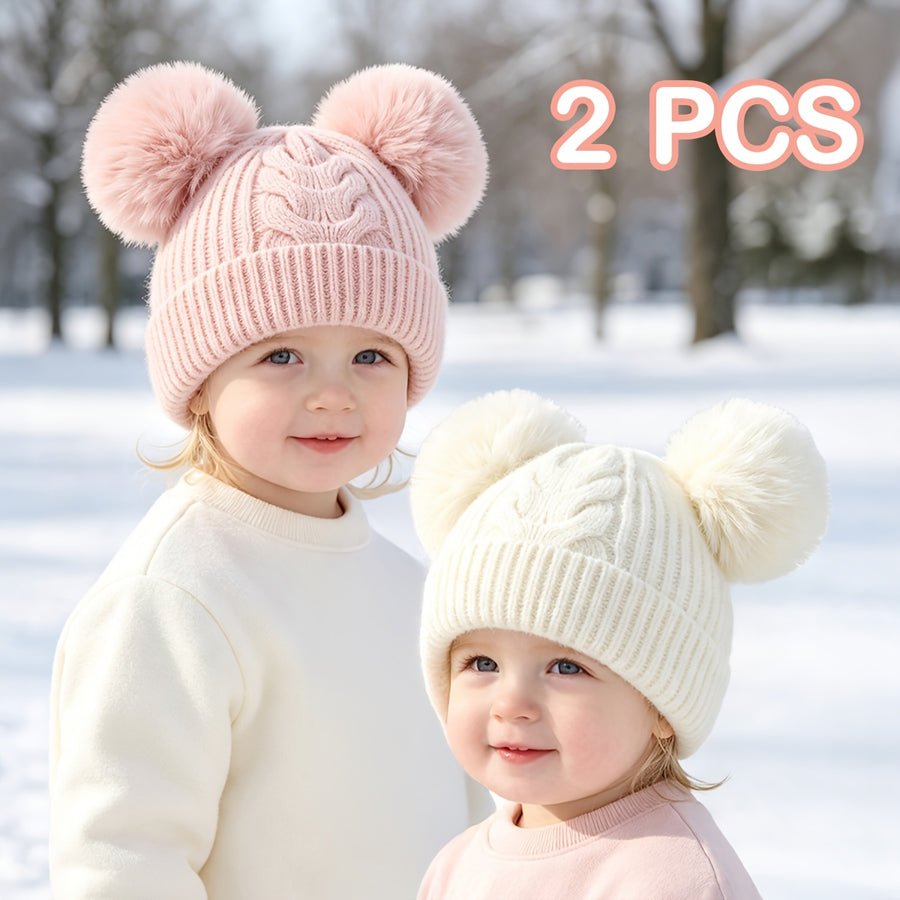 Nouveau-né Bébé Petite Fille Bonnet Pom-Pom Chaud Chaleureux Tricot — Monptitlou
