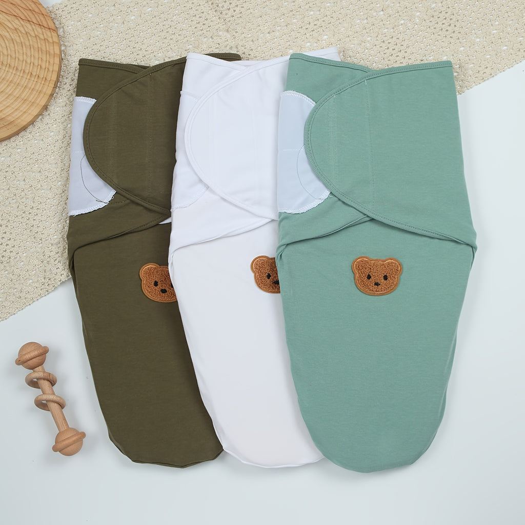 Ensemble d'emmaillotage pur pour bébé 3 pièces, motif appliqué d'ours — Monptitlou