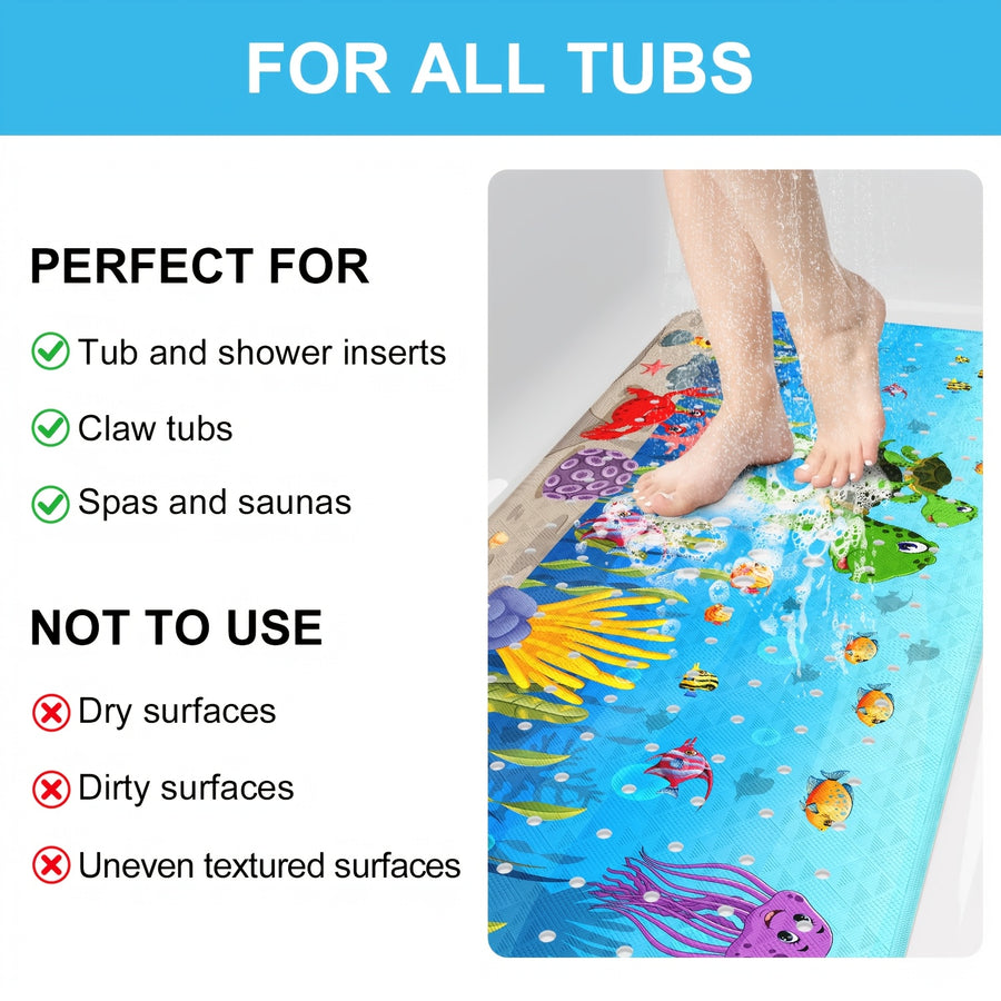 Tapis de baignoire antidérapant avec encoches, 40×100cm/16×39in — Monptitlou