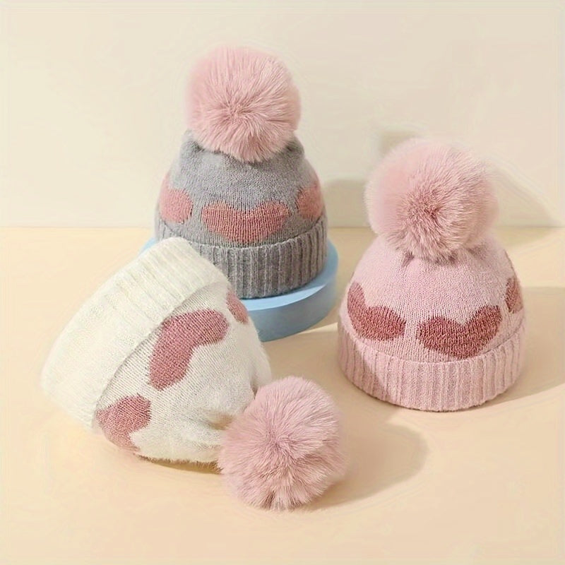 Bonnet d'hiver pour bébé, tricot jacquard épais double épaisseur avec — Monptitlou