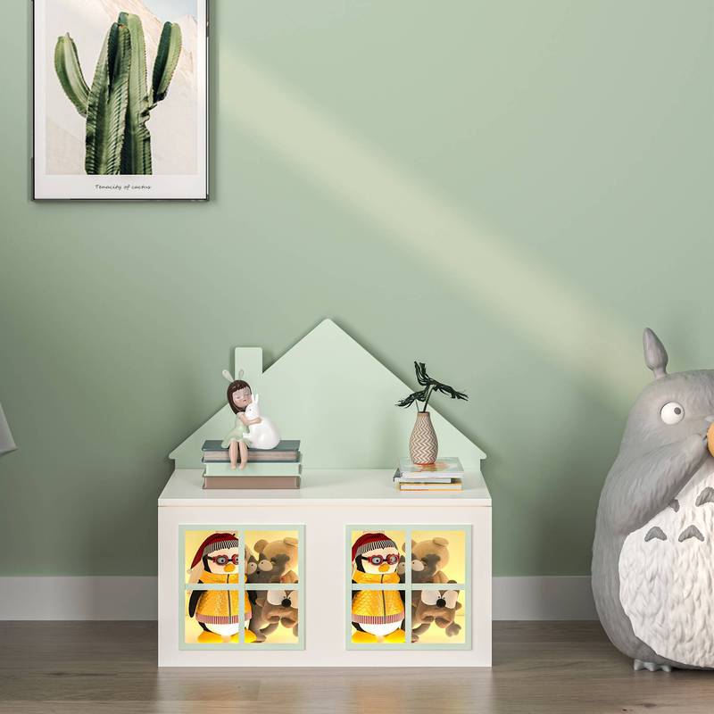 Boîte à jouets Vipsali avec couvercle design maison, 56 x 60 x 33 cm — Monptitlou