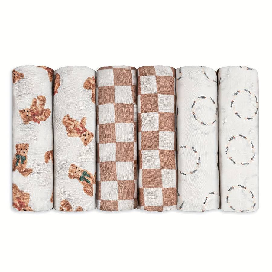 Lot de 6 langes bébé en mousseline de coton — Monptitlou