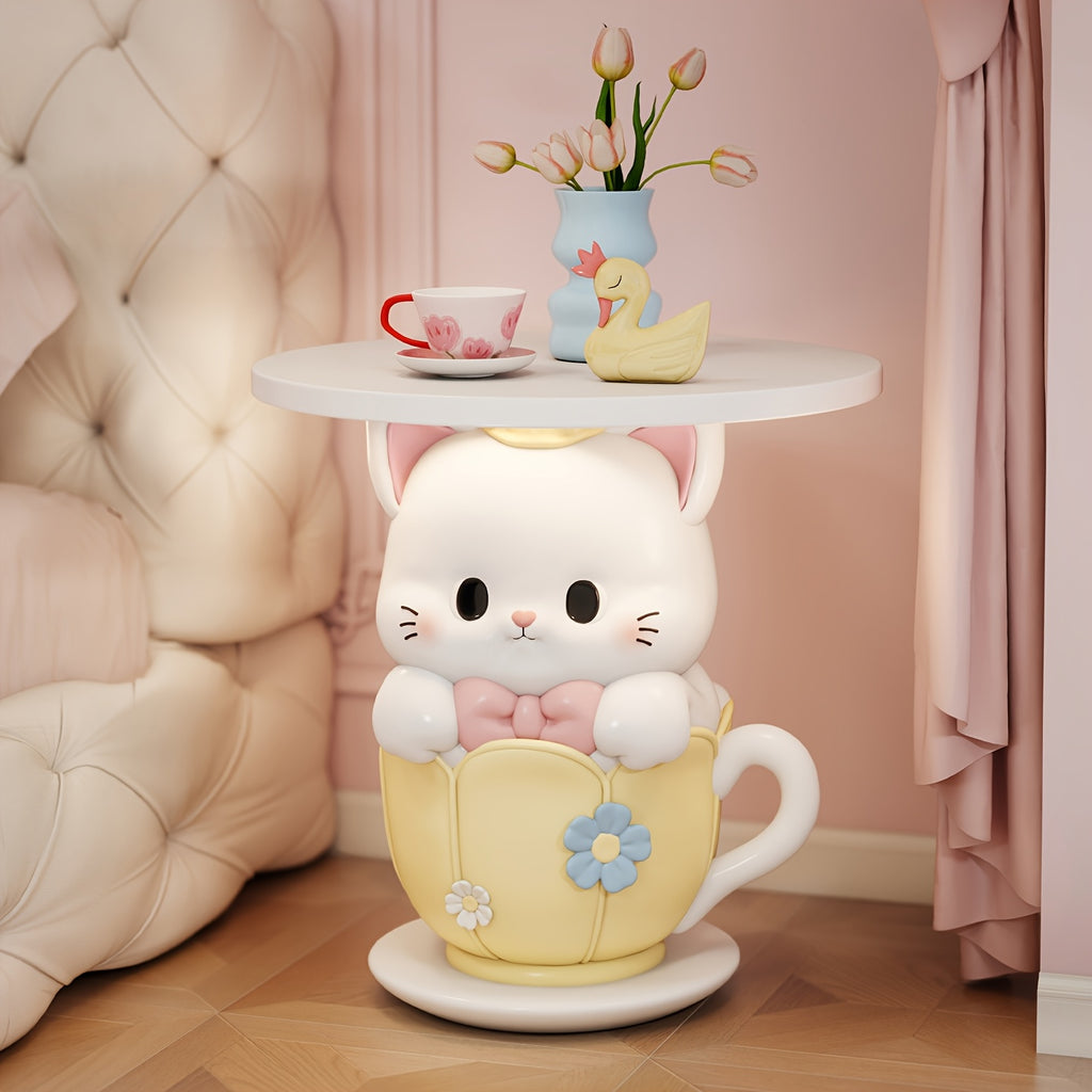 Table d'appoint en résine forme tasse à thé motif chaton mignon dessin — Monptitlou