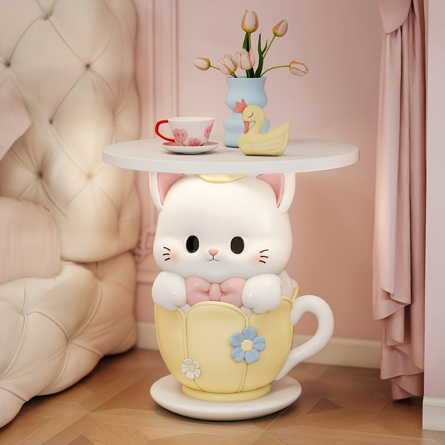 Table d'appoint en résine forme tasse à thé motif chaton mignon dessin — Monptitlou