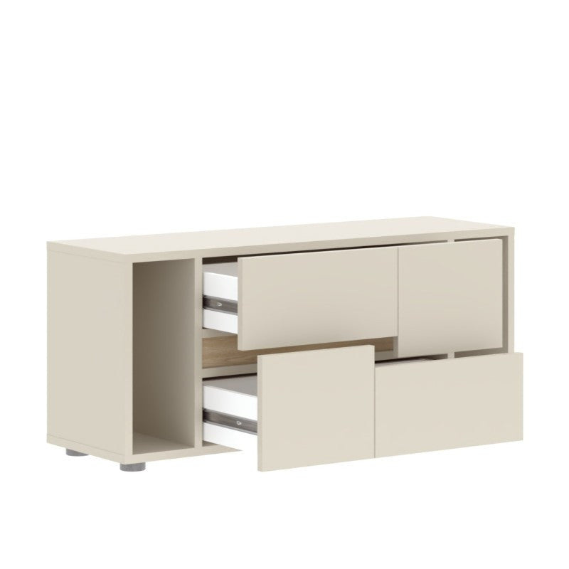 Bibliothèque basse enfant LINOA 4 portes cachemire avec 2 niches