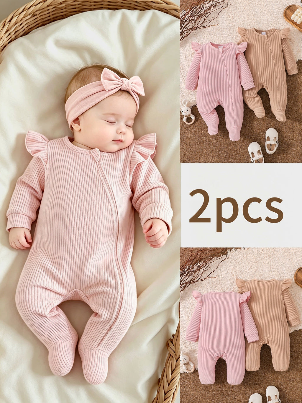Bodys à pieds à manches longues et fermeture éclair pour bébé fille — Monptitlou