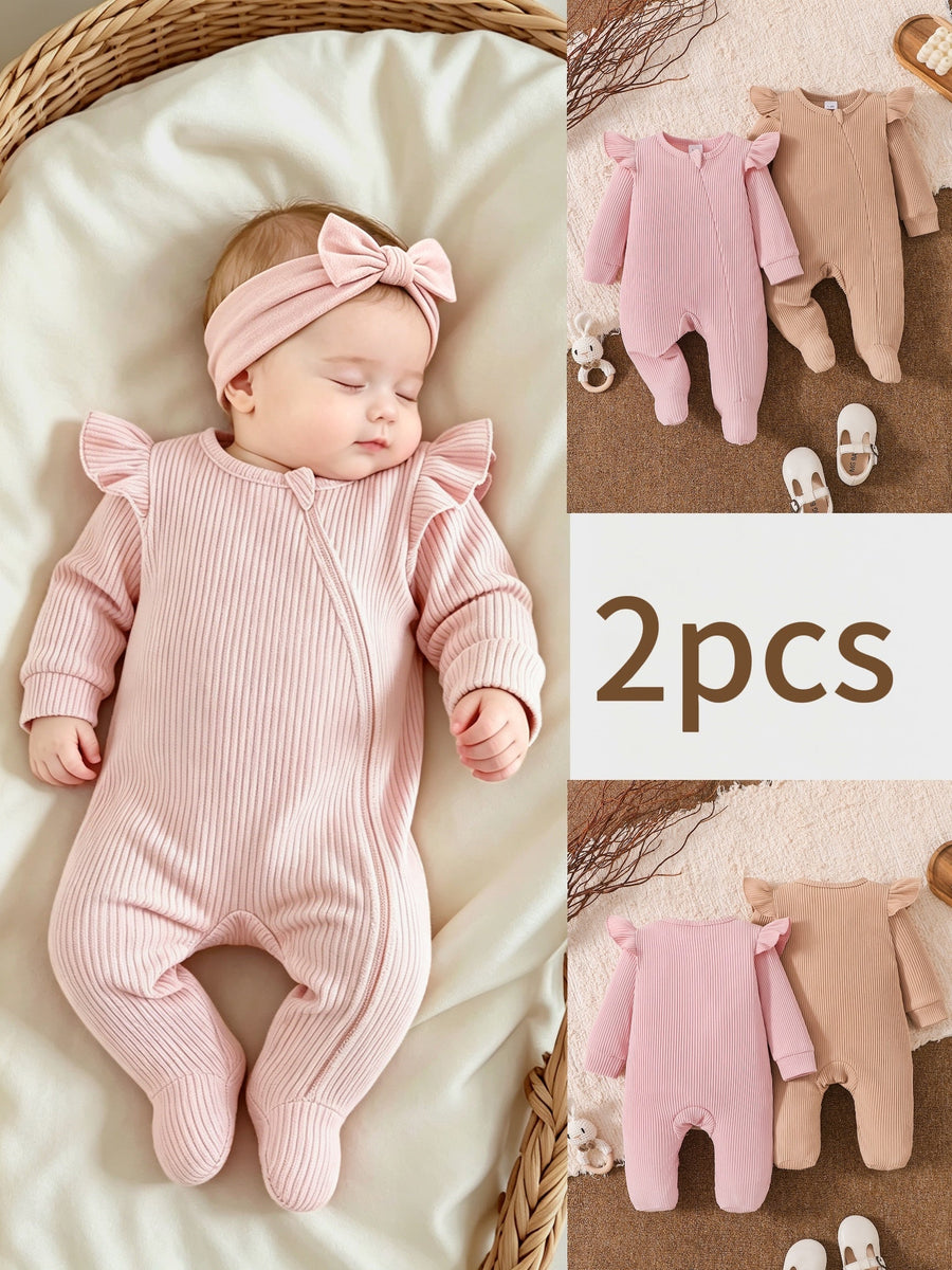 Bodys à pieds à manches longues et fermeture éclair pour bébé fille — Monptitlou