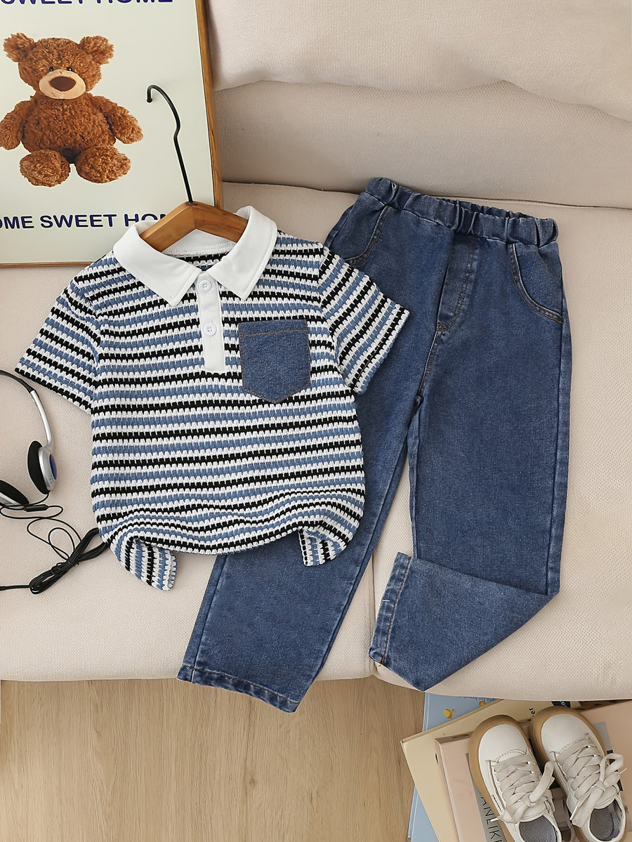 Ensemble 2 pièces polo rayé garçon printemps/été décontracté + pantalon