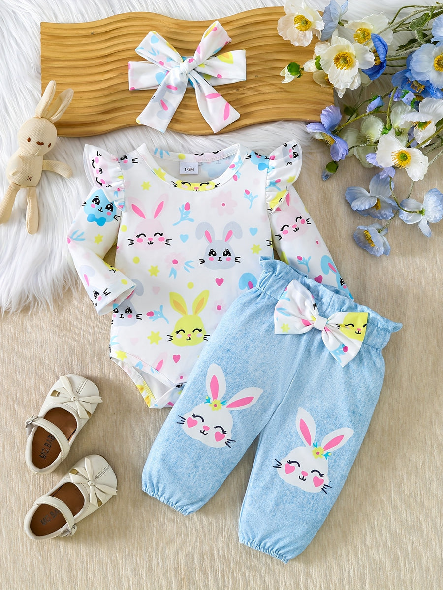 Tenues thème lapin - blouse manches longues et pantalon avec nœud et — Monptitlou