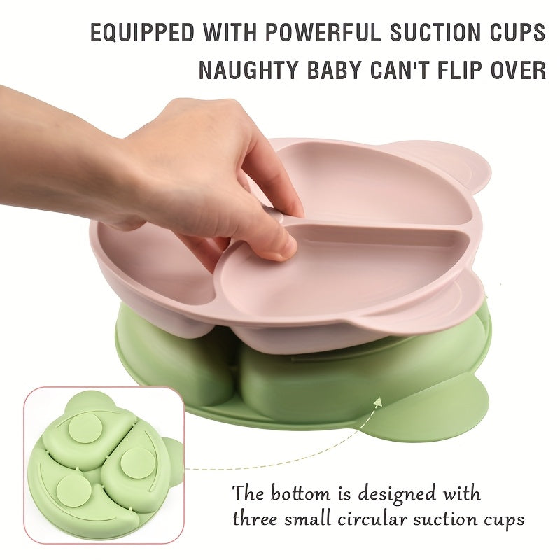 [Cadeau pour enfants] Assiette Divisée en Silicone (avec Ventouse) et 2 Cuillères Complémentaires pour Bébés - Vaisselle
