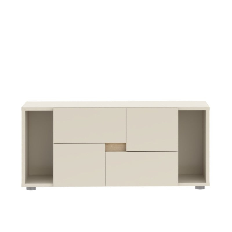 Bibliothèque basse enfant LINOA 4 portes cachemire avec 2 niches — Monptitlou