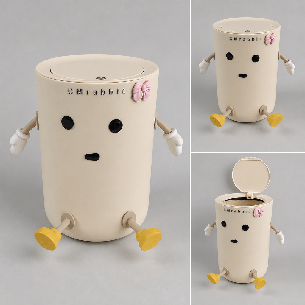Poubelle à dessus ouvert CM Lapin, 1pc, Blanche, Poubelle en plastique — Monptitlou