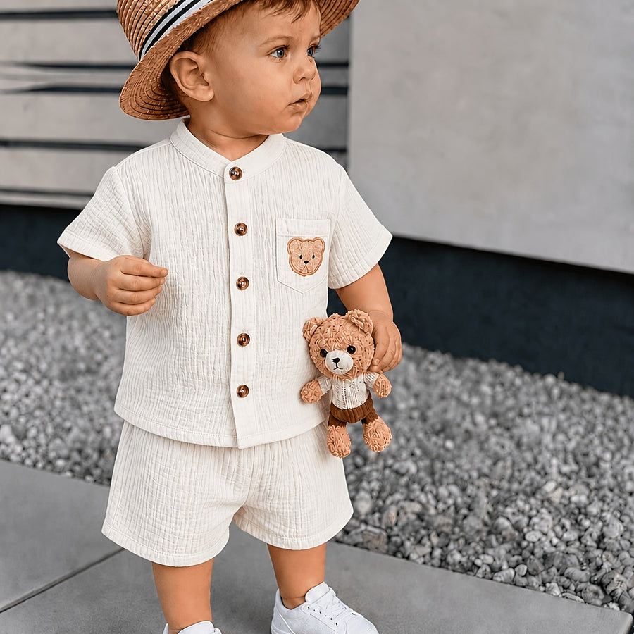 Ensemble 2 pièces pour garçon 0-3 ans : chemise à col droit manches — Monptitlou