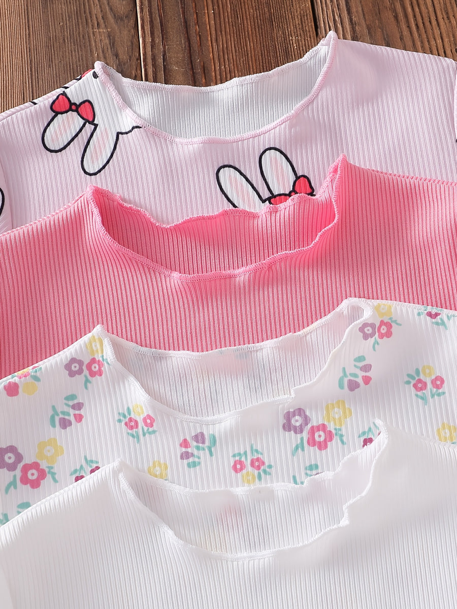 T-shirts manches courtes pour enfants, imprimé lapin et floral — Monptitlou