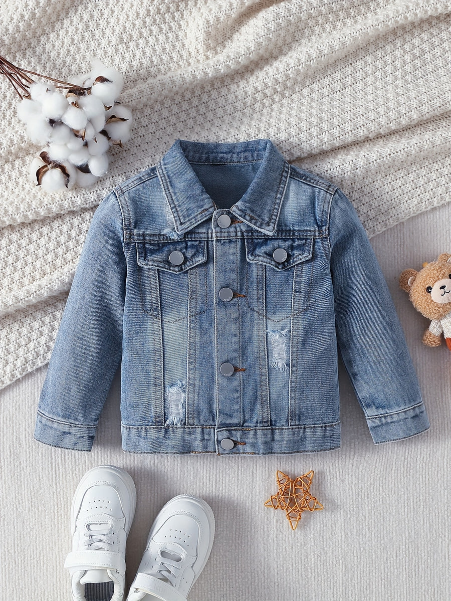Veste en jean délavé bleu clair motif petit ours garçon, photo 20