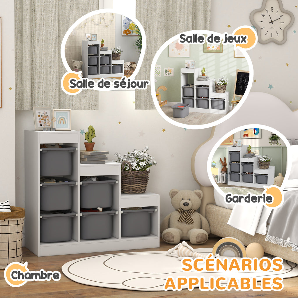 Meuble de rangement pour jouets avec 6 bacs amovibles et 3 niveaux