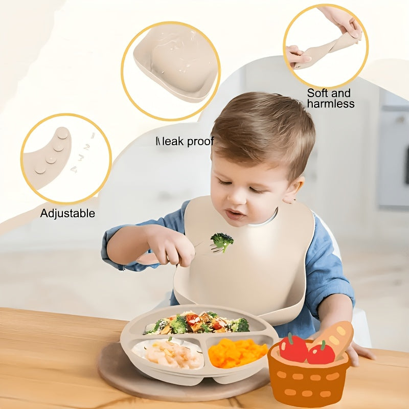 Set d'alimentation bébé en silicone, incluant bol avec ventouse — Monptitlou