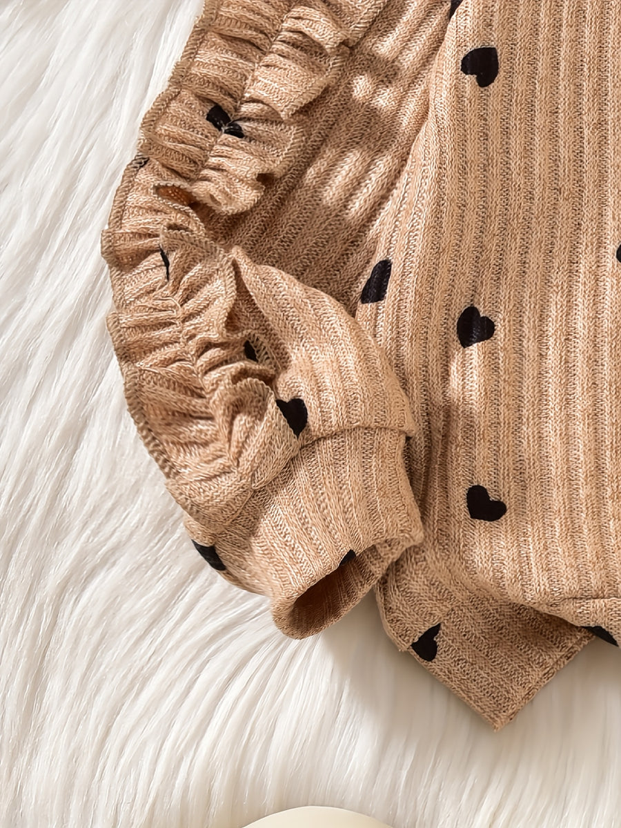 Haut à manches longues en dentelle imprimé amour marron et pantalon — Monptitlou