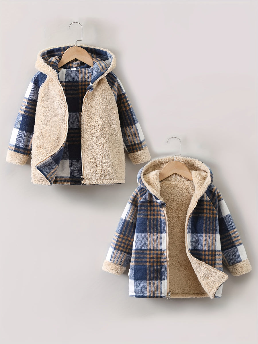 Veste cardigan zippée réversible, confortable et chaude, à carreaux — Monptitlou