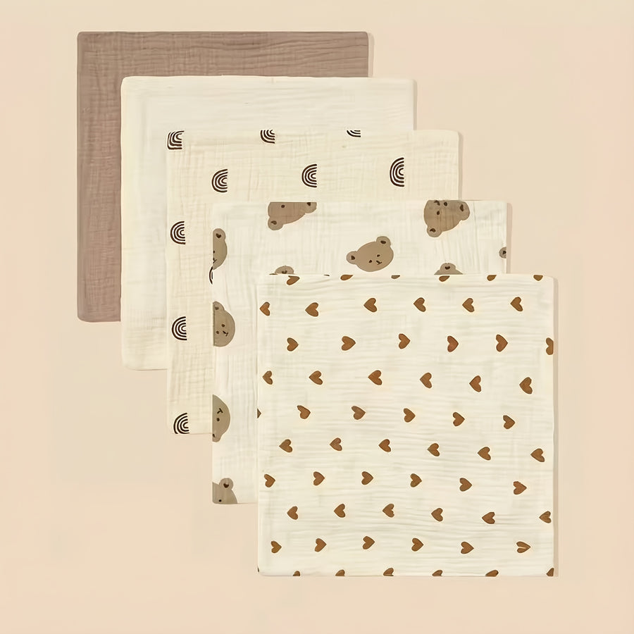 Lot de 5 lavettes bébé en coton doux à motifs — Monptitlou