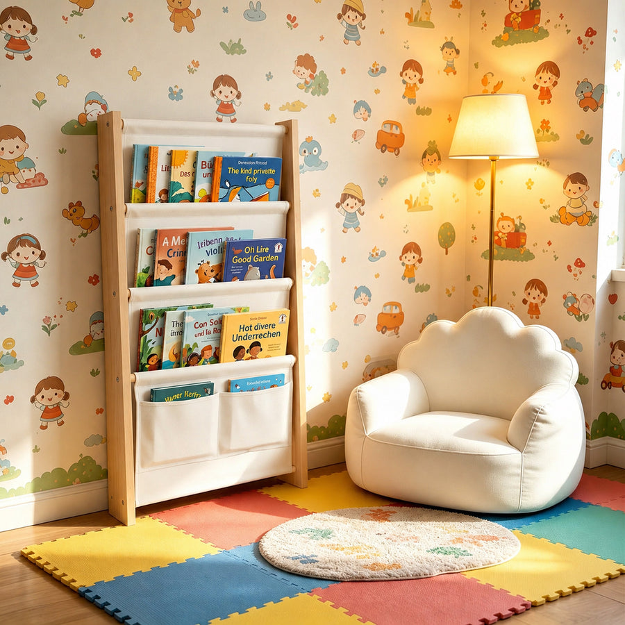 Étagère à livres « 7 poches » blanche - (L)44.5 x (H)118 x (P)6 cm — Monptitlou