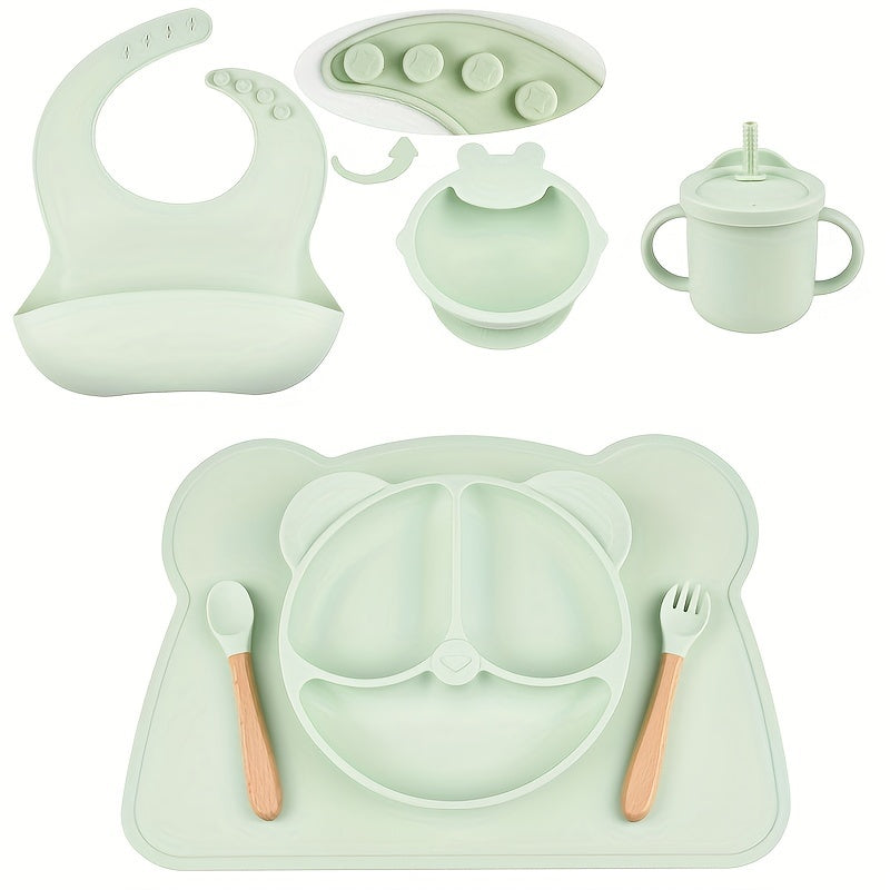 Couverts pour bébé en silicone, couleurs assorties, design cartoon — Monptitlou