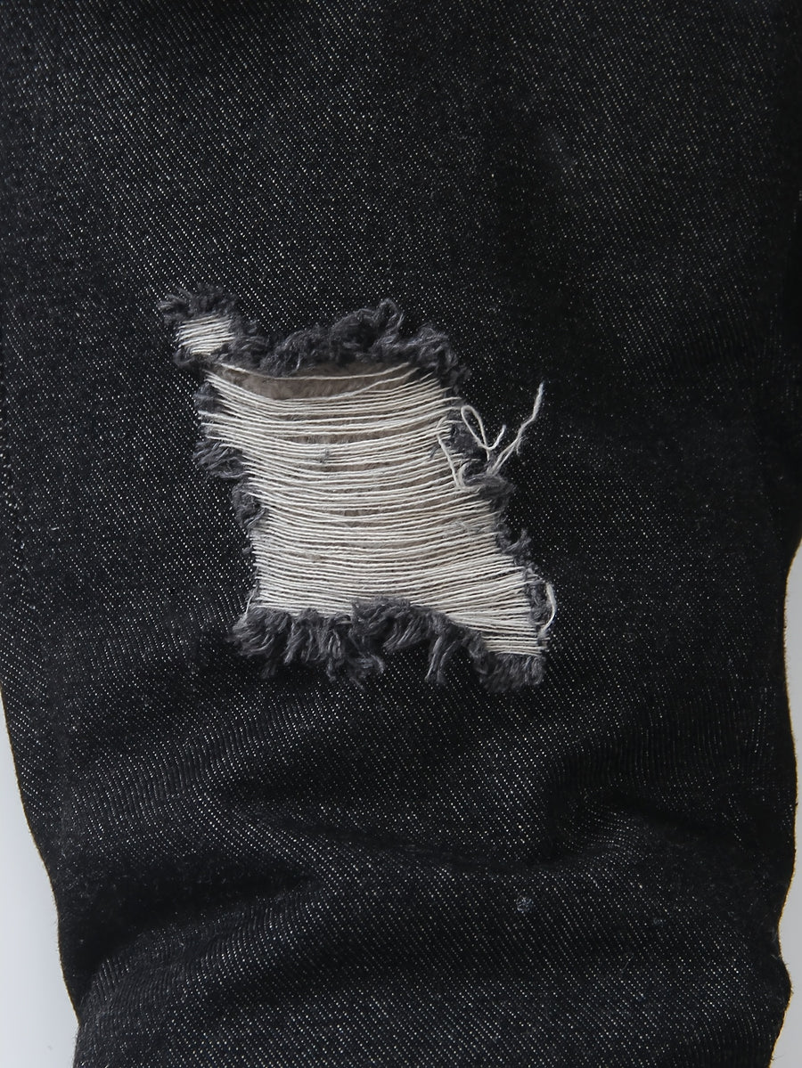 Ensemble Jeans à Manches Longues et Taille Élastique Déchiré pour
