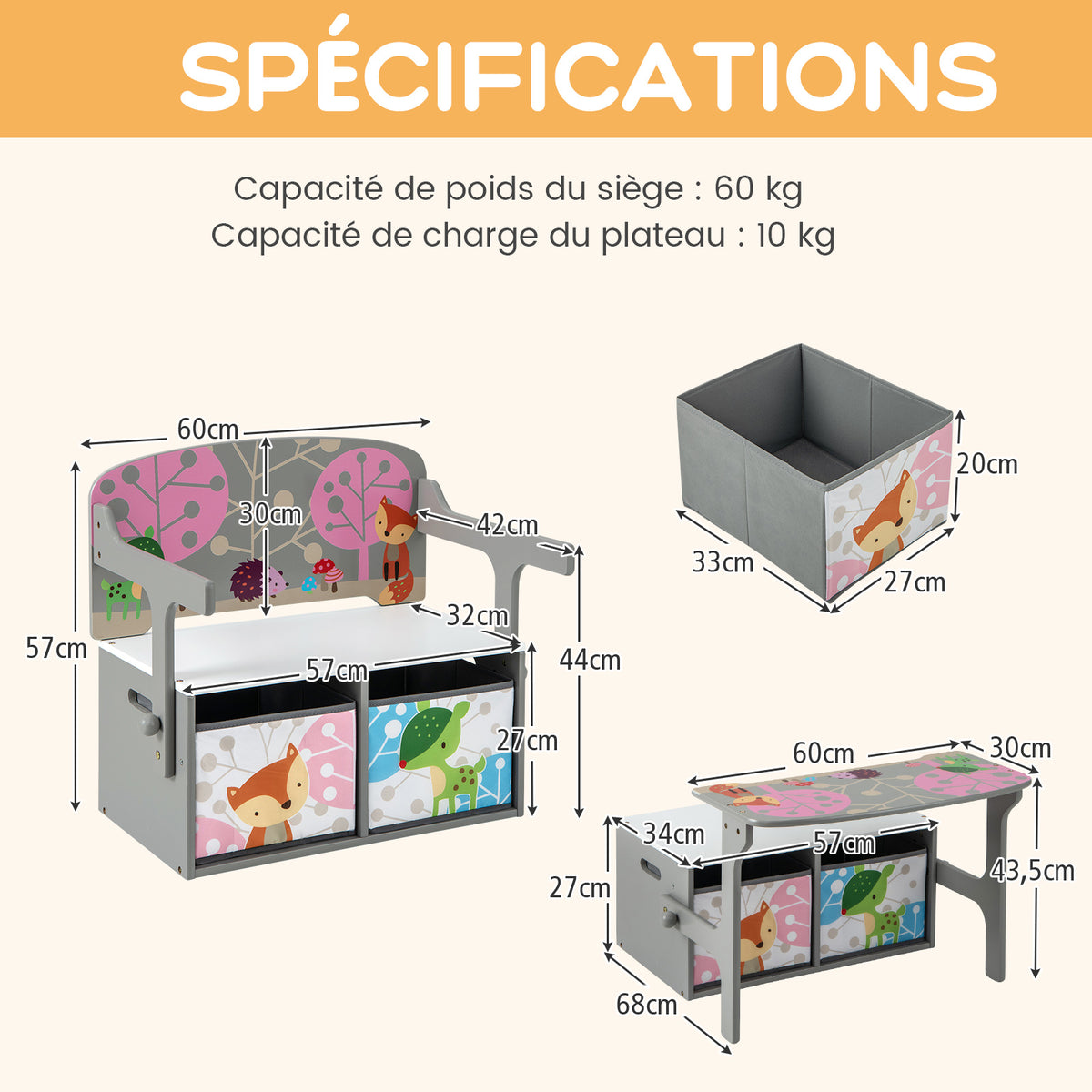 Ensemble table et chaises 3 en 1 pour enfants — Monptitlou Image