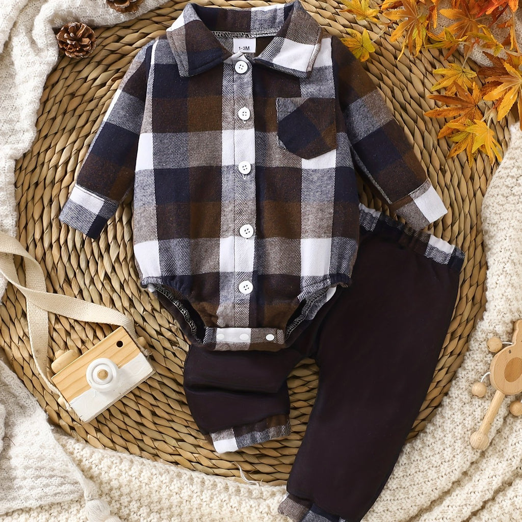 Ensemble Hiver pour Garçons en Coton à Carreaux avec Chemise à Col à — Monptitlou