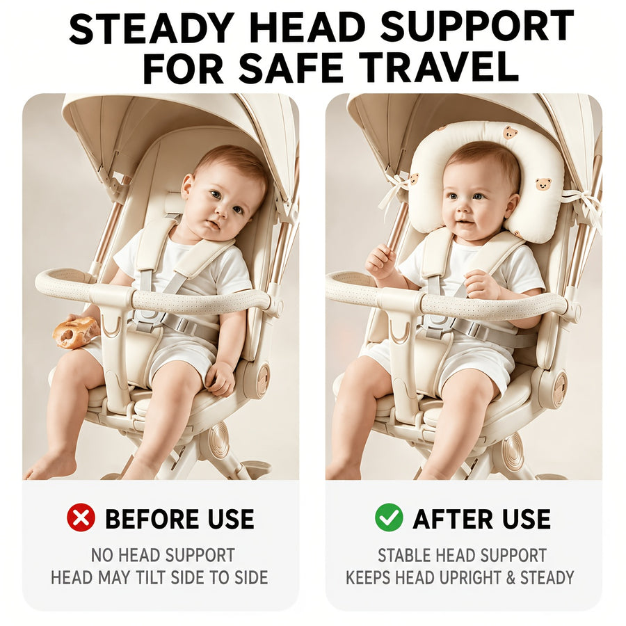 Oreiller de soutien de tête pour bébé doux en forme de U avec attaches — Monptitlou
