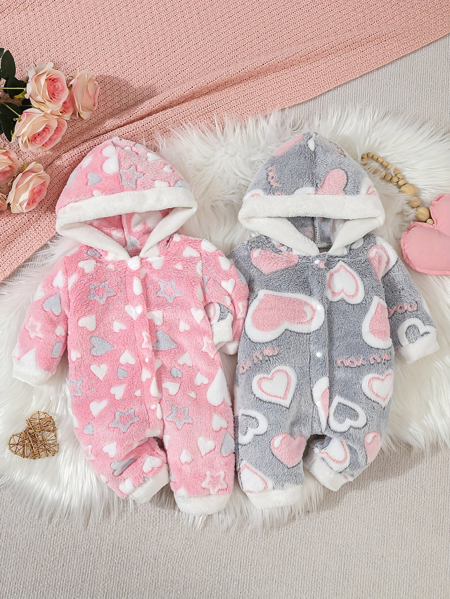 Combinaison à capuche avec motif cœur mignonne pour bébé fille, ensemble 2 pièces automne/hiver, idéale pour l'extérieur