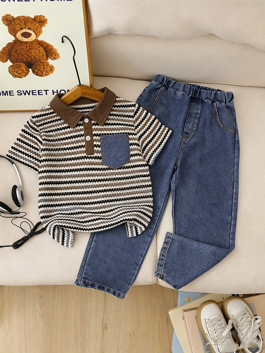 Ensemble 2 pièces polo rayé garçon printemps/été décontracté + pantalon — Monptitlou