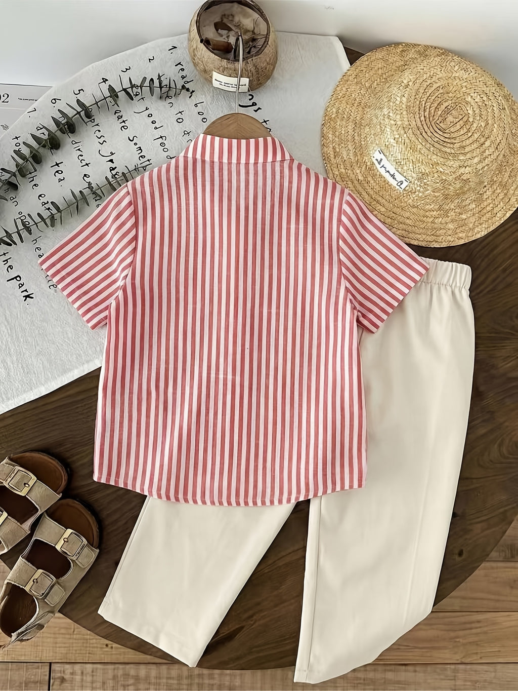 Ensemble 2 pièces 'S : Chemise décontractée à rayures et pantalon uni — Monptitlou