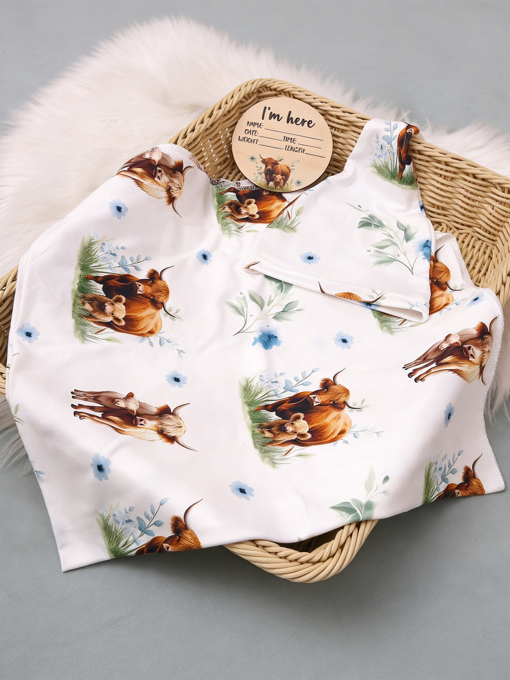 Ensemble 3 pièces pour nouveau-né : couverture d'emmaillotage et bonnet — Monptitlou