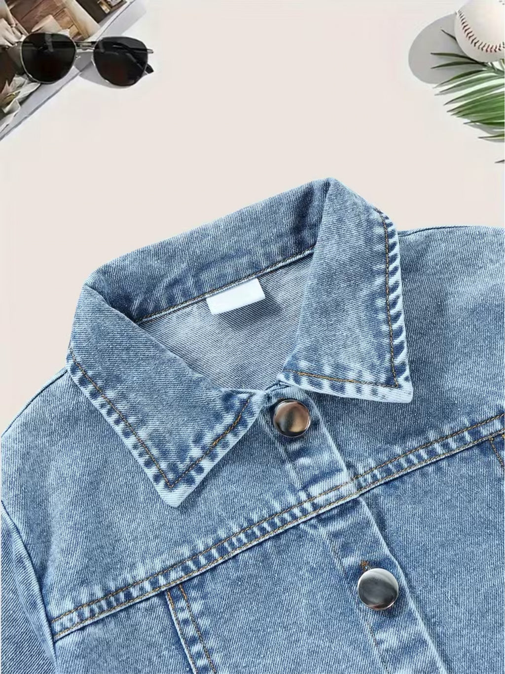 Veste en jean pour garçon avec motif tracteur cartoon orange au dos et — Monptitlou
