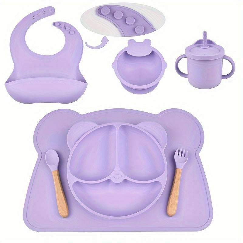 Couverts pour bébé en silicone, couleurs assorties, design cartoon — Monptitlou