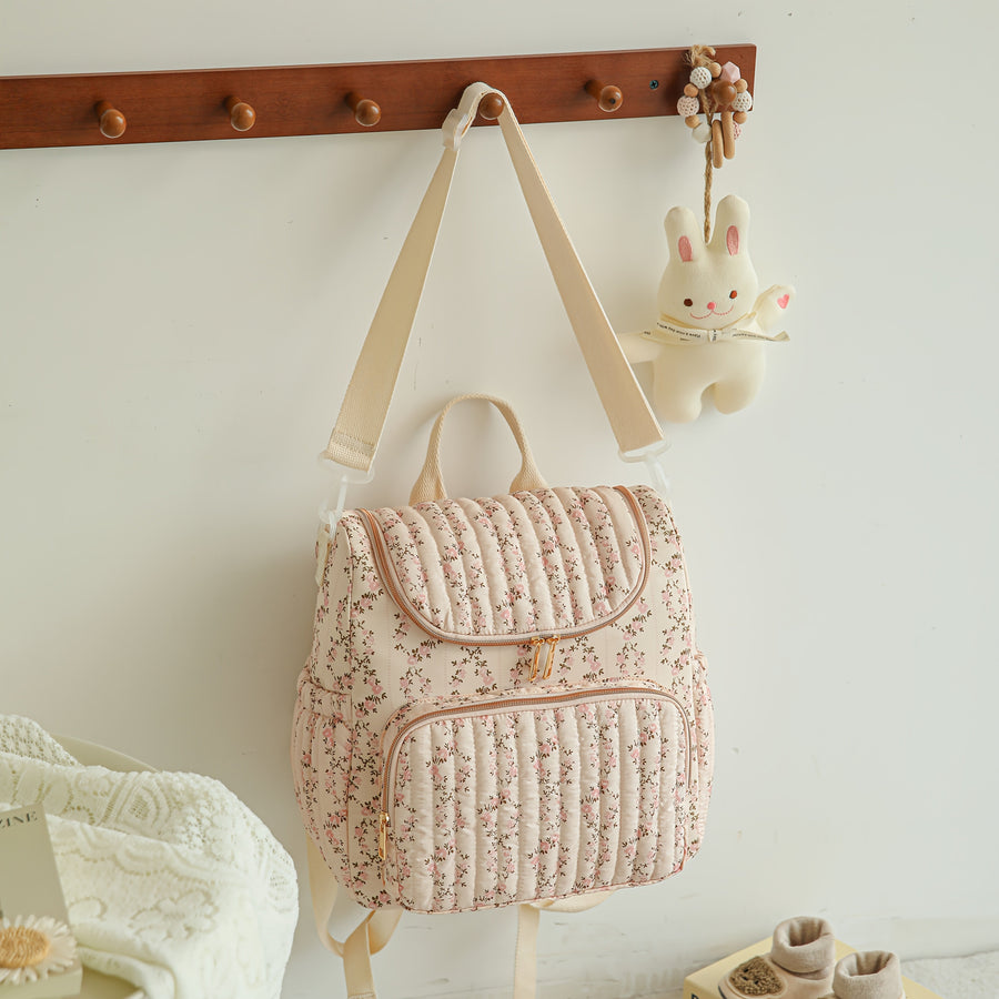 Sac à dos mère en fleurs grande capacité, sac de maternité matelassé — Monptitlou