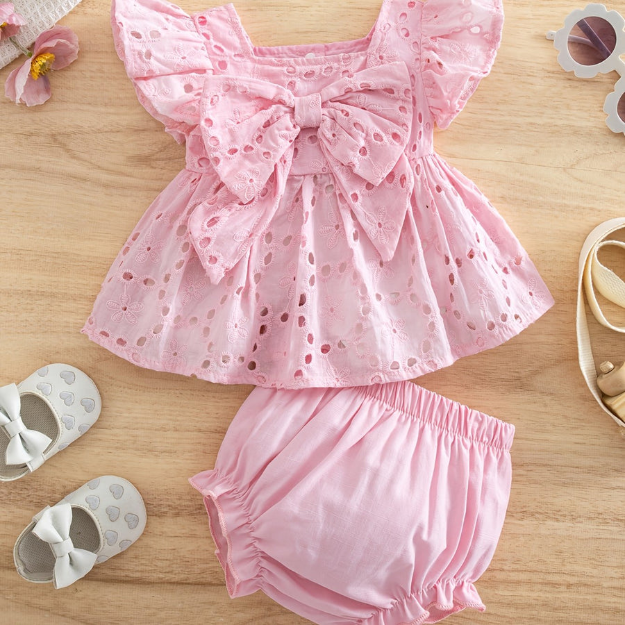 Ensemble été pour bébé fille : haut décontracté et mignon avec nœud — Monptitlou