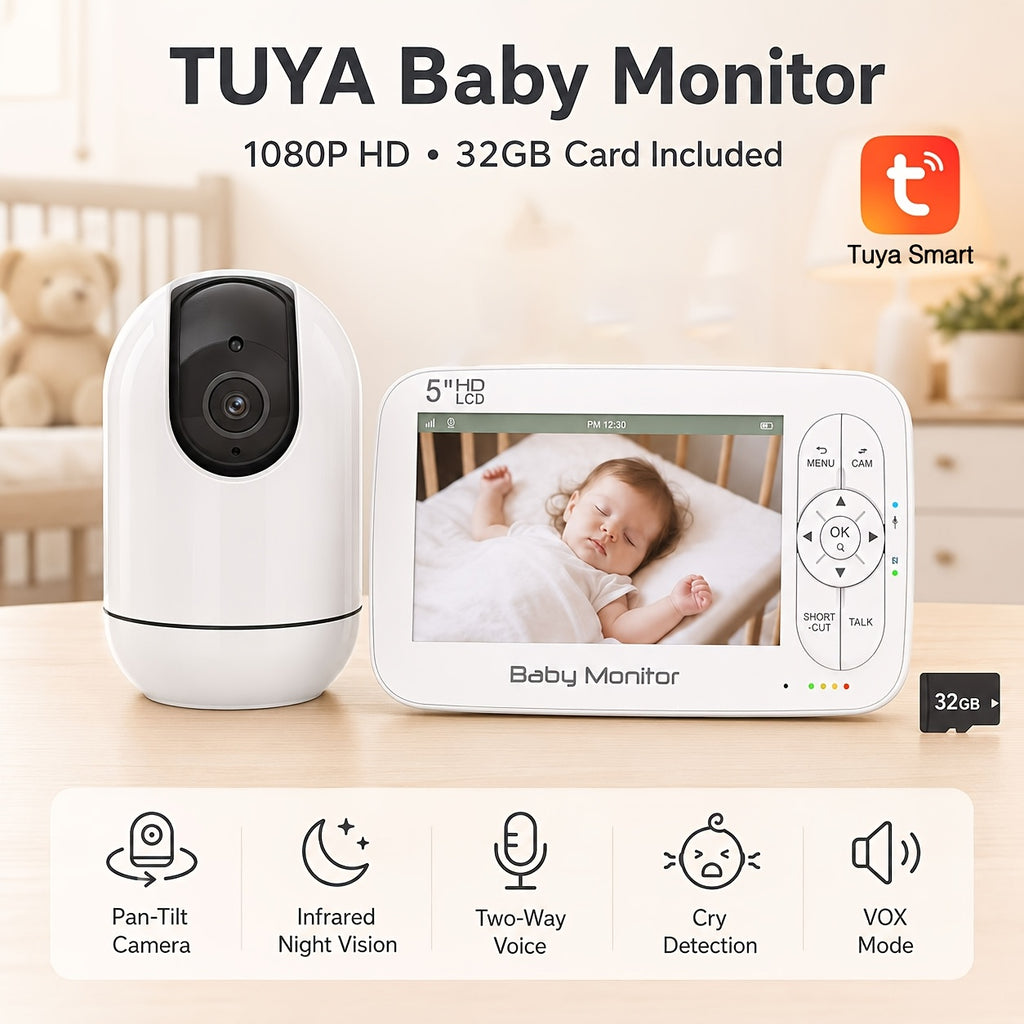 Babyphone 1080P TUYA avec caméra PTZ, batterie rechargeable 5000Mah — Monptitlou