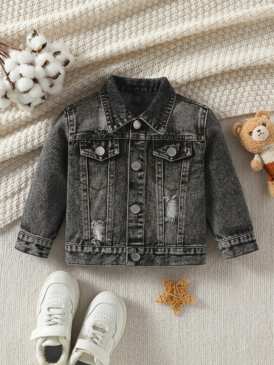 Veste en jean délavé bleu clair motif petit ours pour bébé garçon — Monptitlou