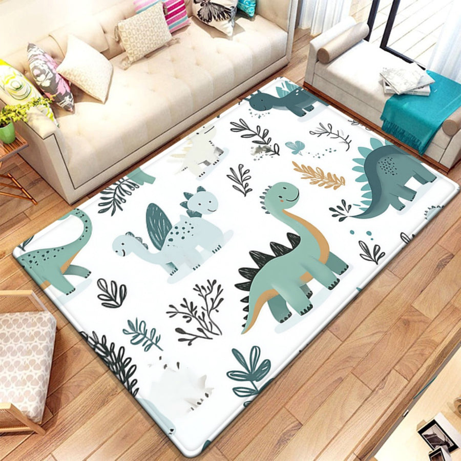 Grand tapis de jeu doux avec motifs dinosaures Rex et Tricératops — Monptitlou