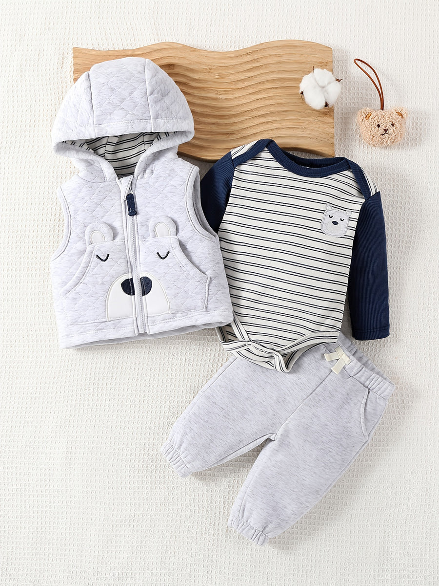 Ensemble trois pièces automne/hiver pour garçons : Gilet à capuche avec — Monptitlou