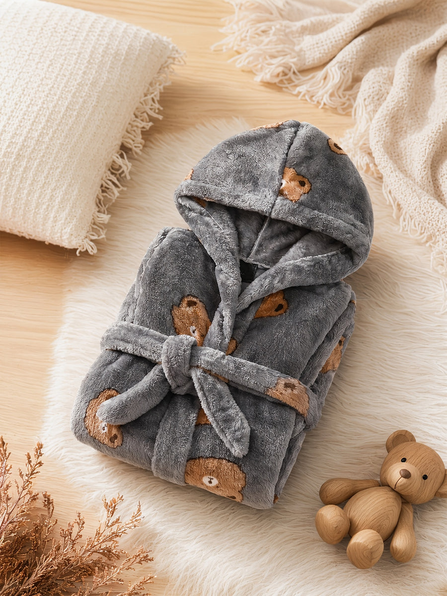Peignoir à capuche pour garçon à motif ours, manches longues — Monptitlou